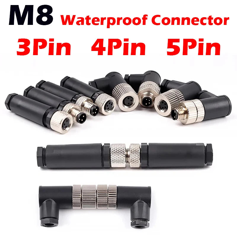 M8 3pin 4pin 5pin sensor connector waterproof male&female plug screw threaded coupling 3 4 5Pin