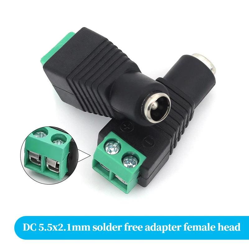 2PCS DC 12V Male Female BNC Connectors 5.5*2.1mm/2.5mm Welding-Free Power DC Plug Adapter Jack Sockets For LED Strip CCTV Camera