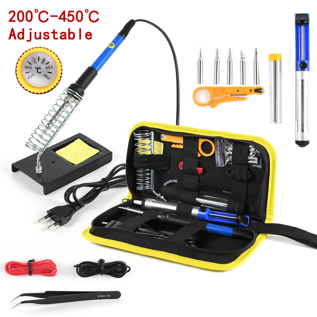 60W Adjustable Temperature Electric Soldering Iron EU 220V / US 110V Welding Iron Rework Station Heat Pen Tips DIY for Repairing