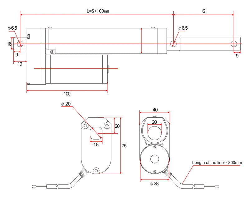 Electric Linear Actuator 12V/24V DC Motor 400mm Stroke Linear Motion Controller 100/300/500/700/1000/1200/1500N