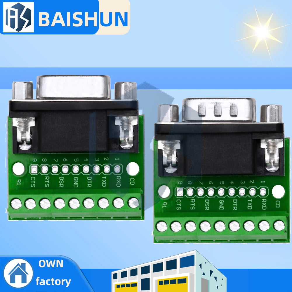 9pin Solderless Connectors DB9 RS232 Serial to Terminal Female Male Adapter Connector Breakout Board