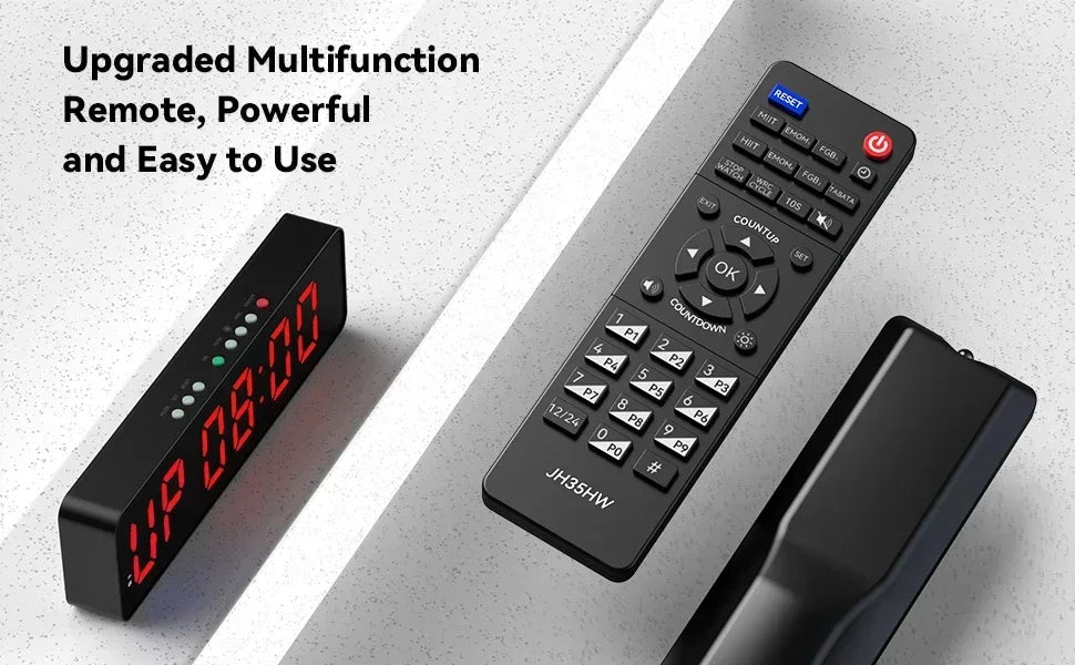 Gym Timer with Remote 12''x 3.5''Ultra-Clear Interval Timer with LED Countdown/Up Wall Clock Power Fitness Timer Stopwatch