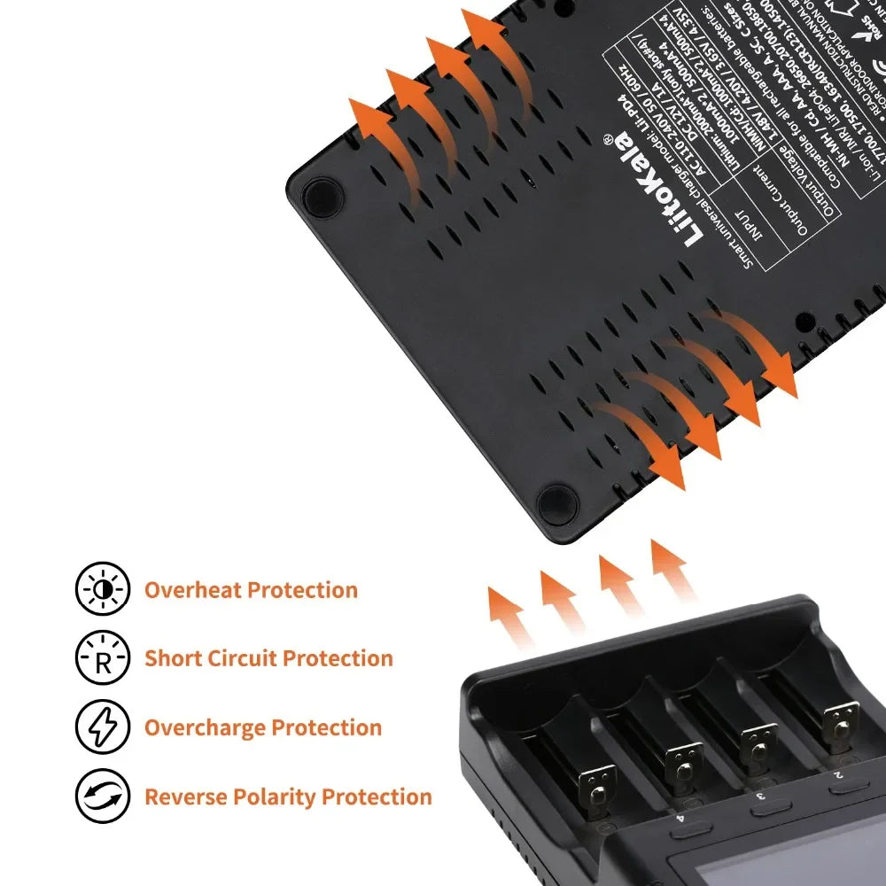 LiitoKala Lii-PD2 Lii-PD4 LCD Lipo Battery Charger For 21700 20700 18650 18350 26650 22650 14500 NiMH Smart Full Automatic Stop