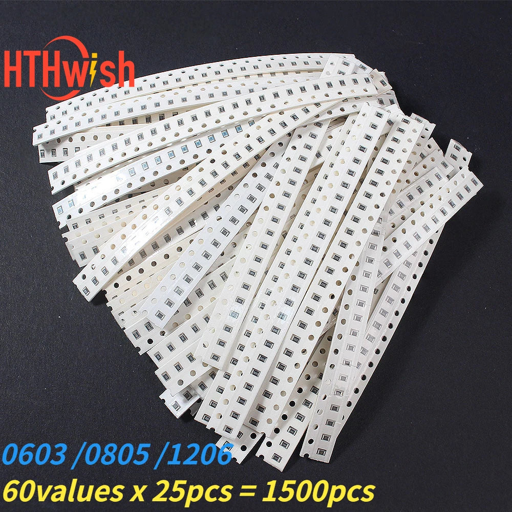 1500pcs 603 0805 1206 0R~10M SMD Film Resistor Accuracy 1% 60 Values*25pcs SMD Chip Resistor DIY Assorted Set of Resistors Kit 0