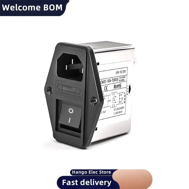 IEC Socket type power filter EMI Interference CW2C-3/6/10A-T with light switch with safety 220V