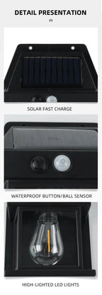Solar Tungsten Night Lamp Intelligent Motion Sensor Wall Lamp 3 Lighting Modes Waterproof Courtyard Garden Decoration Lantern