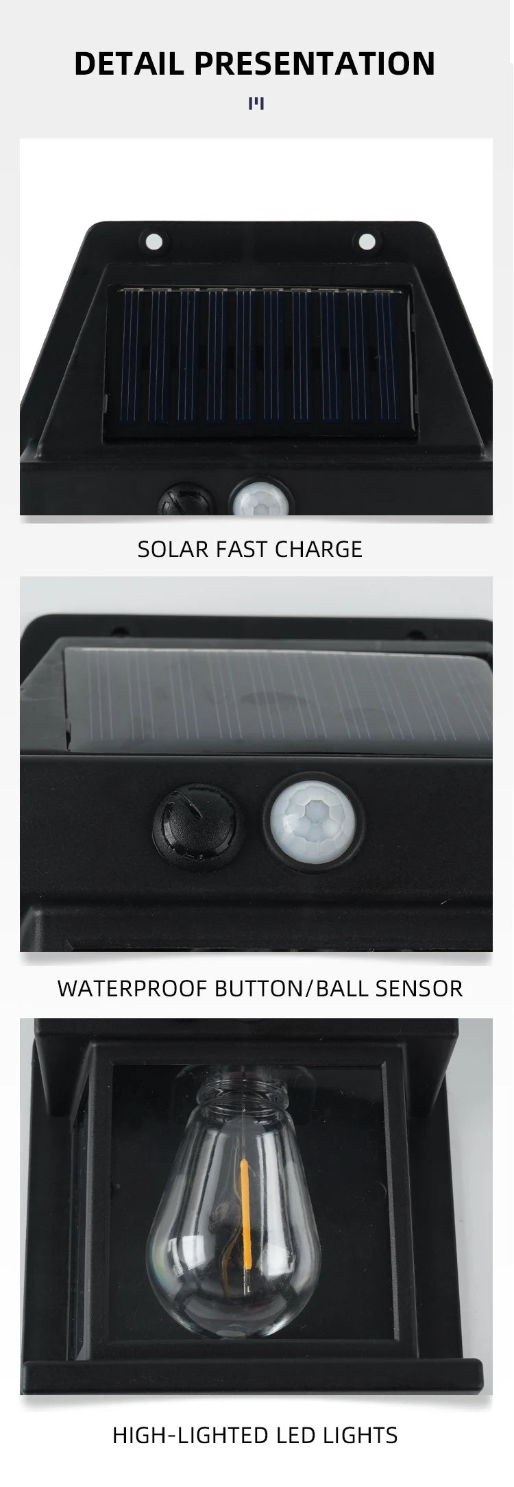 Solar Tungsten Night Lamp Intelligent Motion Sensor Wall Lamp 3 Lighting Modes Waterproof Courtyard Garden Decoration Lantern
