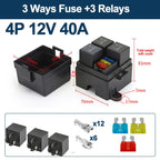 12V/24V 40A 4/5 Pin 3-Way Fuse Relay Box, 3 Relay Holder Standard ATO Fuse Block with Free Assembly for Car Motorcycle