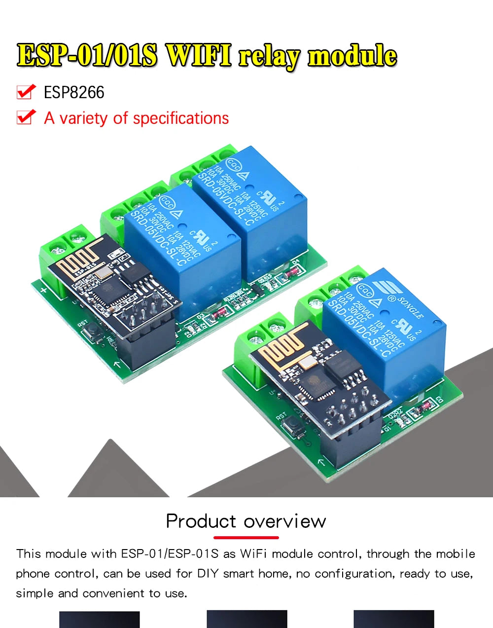ESP8266 Dual Channel WIFI Relay Module ESP-01 DC5V With Relay Indicator and Reset Button 2 CH relay Boad Low Level Control