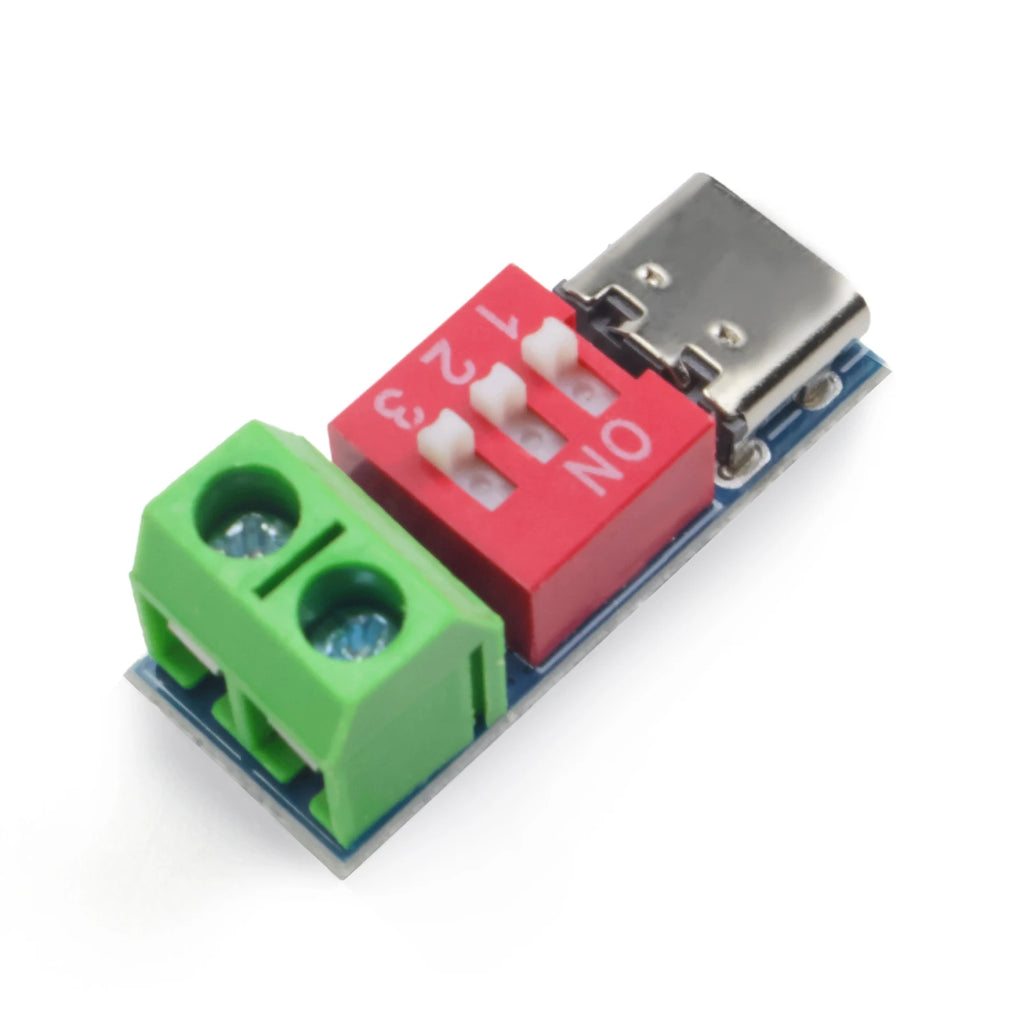 Type-C PD QC Trigger Module 5V 9V 12V 15V 20V DIP Switch Adjustable 100W Decoy with Screw Terminal for Power Bank Router DIY