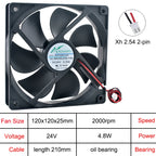 120mm Axial Flow Cooling Fan 2-Pin DC5V/12V/24V Compatible with ACP12025 Power Frequency Converter for Chassis