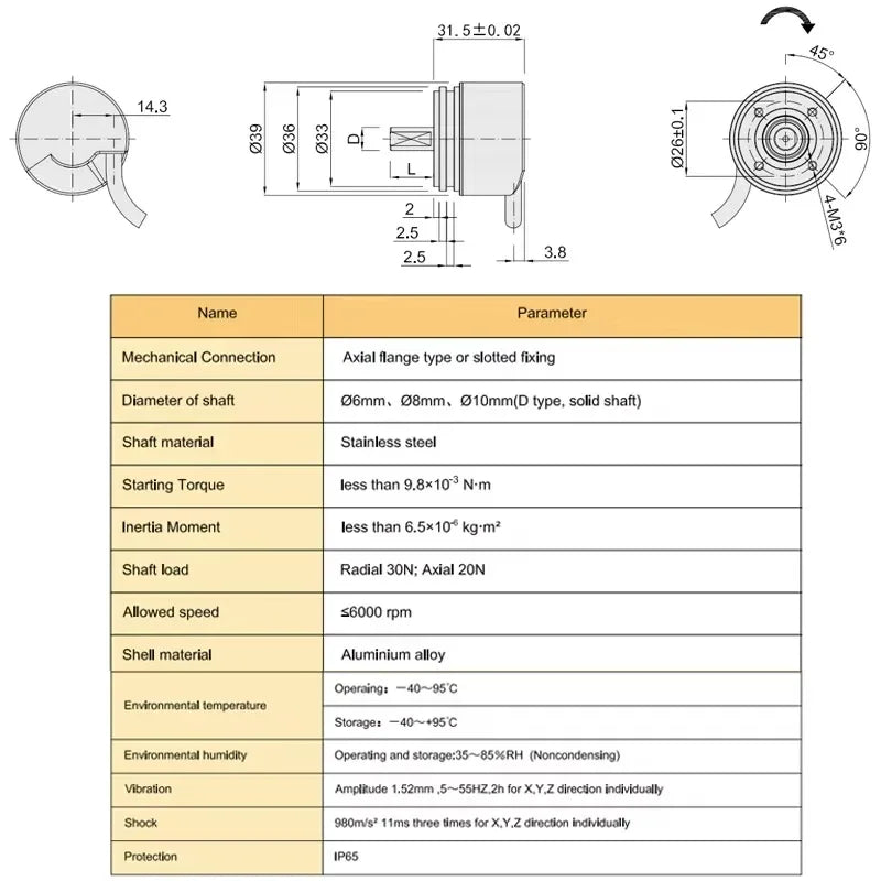 2026  Rs485 Ip65 Encoder SM39 8mm Absolute Encoder Single-turn Multi-turn Hollow Shaft Optical Encoder