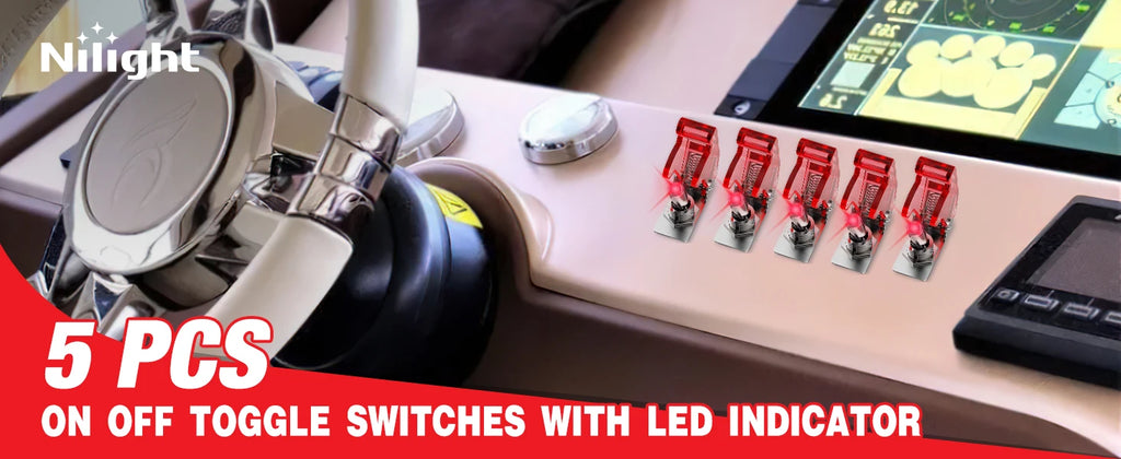 Nilight 5PCS12V LED Toggle Switch Heavy Duty 20A SPST ON Off 3 Pin Rocker for Automotive Cars Trucks Boats Racking
