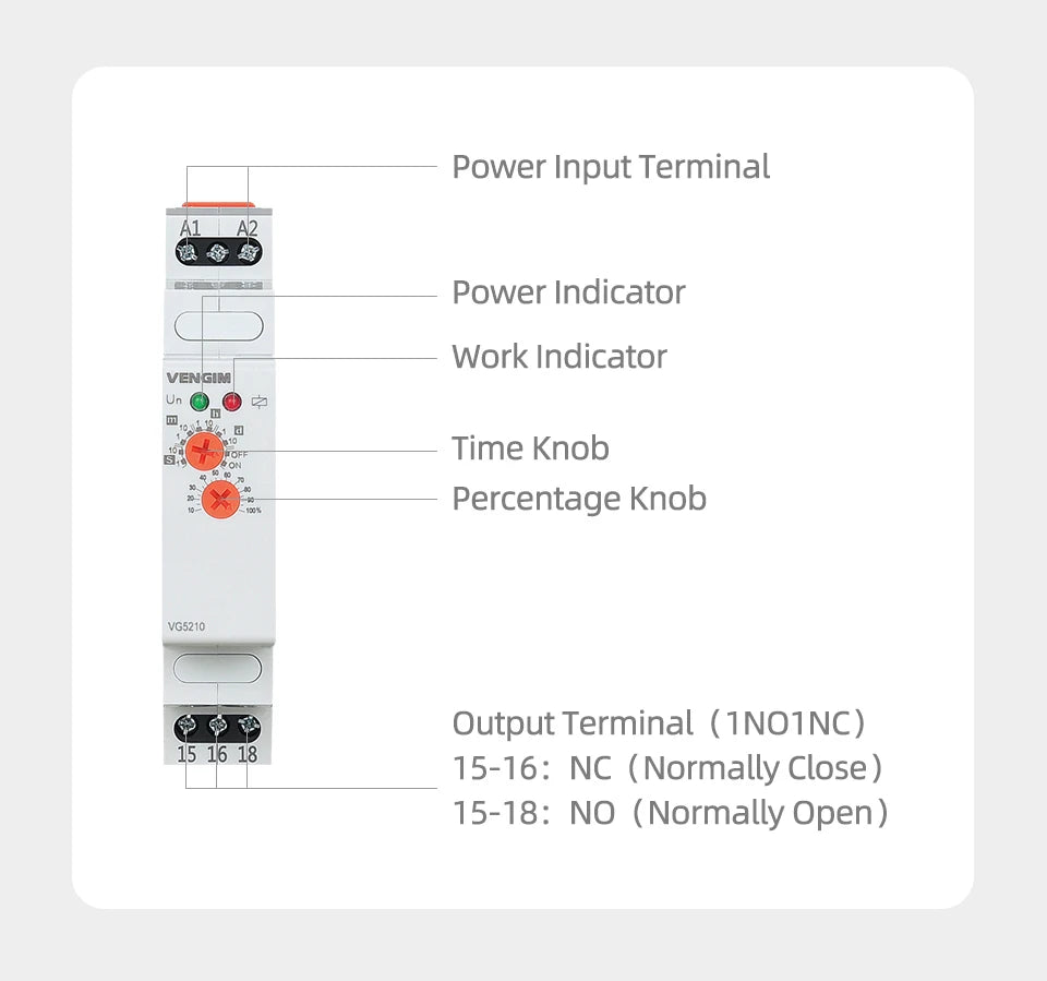 VENGIM Off Delay Time Relay 220V Or AC/DC12V-240V Timer Switch By Din Rail