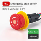 16MM Red Illuminated Rotary Emergency Stop Button Switch Wired with Light 1NO1NC Rotate Reset Welding Pin Knob Plastic Switches