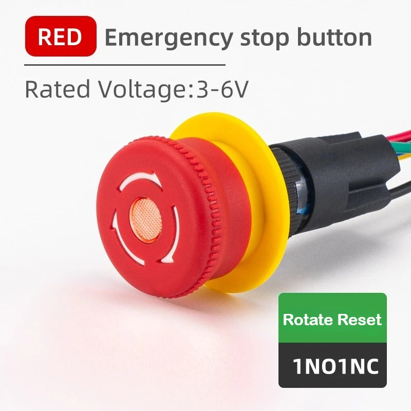 16MM Red Illuminated Rotary Emergency Stop Button Switch Wired with Light 1NO1NC Rotate Reset Welding Pin Knob Plastic Switches