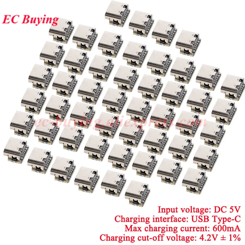 100Pcs/1pc 3.7V 4.2V Mini 18650 Lithium Battery Charger Board Type-C USB Input Module Keyboard Charging Power Protection Board