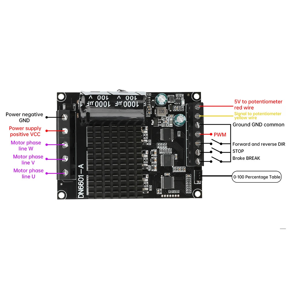 DC 6-80V BLDC Three Phase DC Brushless Motor Controller PWM High Power 1600W 20A Hall Motor Control Driver Board Motor Regulator