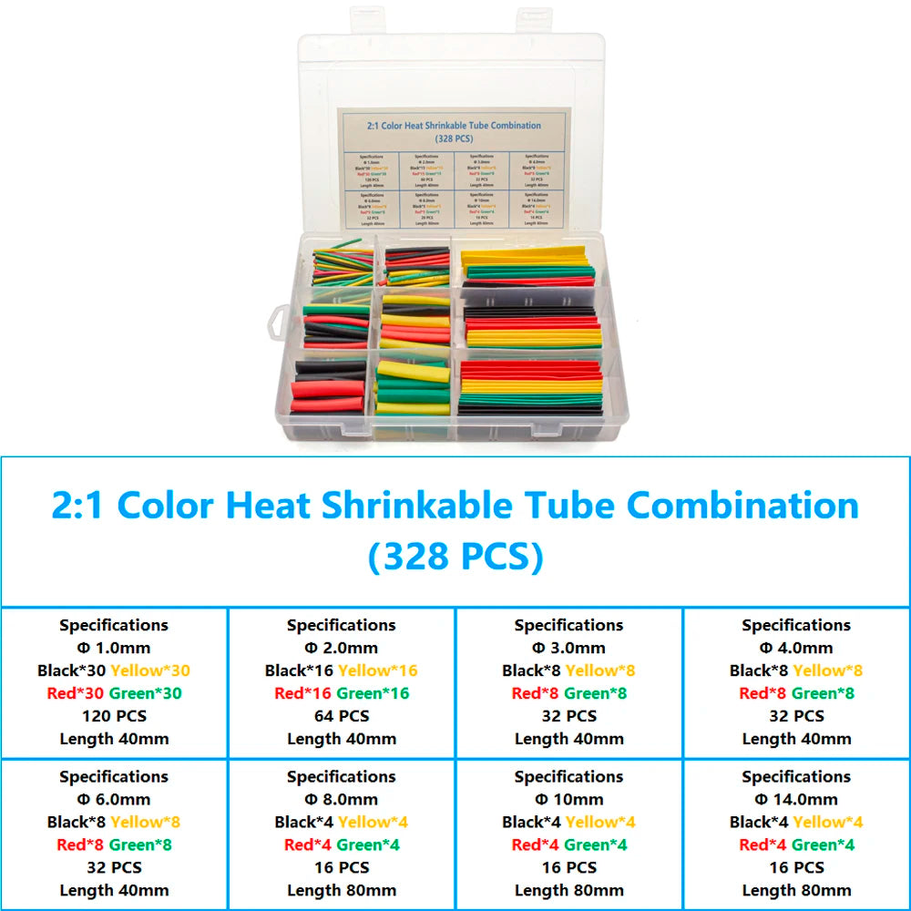 127-800 Pcs Boxed Heat Resistant Tubing Heat Shrinkable Tubing Heat Shrink Packaging Kit Electrical Connection Cable Protection