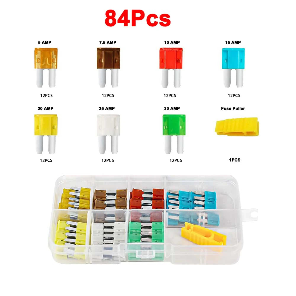 Micro Fuse Kit - 84 PCS micro fuse Assortment(5 7.5 10 15 20 25 30 AMP), Micro2 Fuses with Fuse Puller for Boat Truck SUV RV