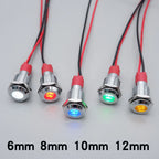 6mm 8mm 10mm 12mm LED Metal Indicator Light Signal Lamp with Wire 3V 5V 6V 12V 24V 110V 220V Red Blue Green Yellow White