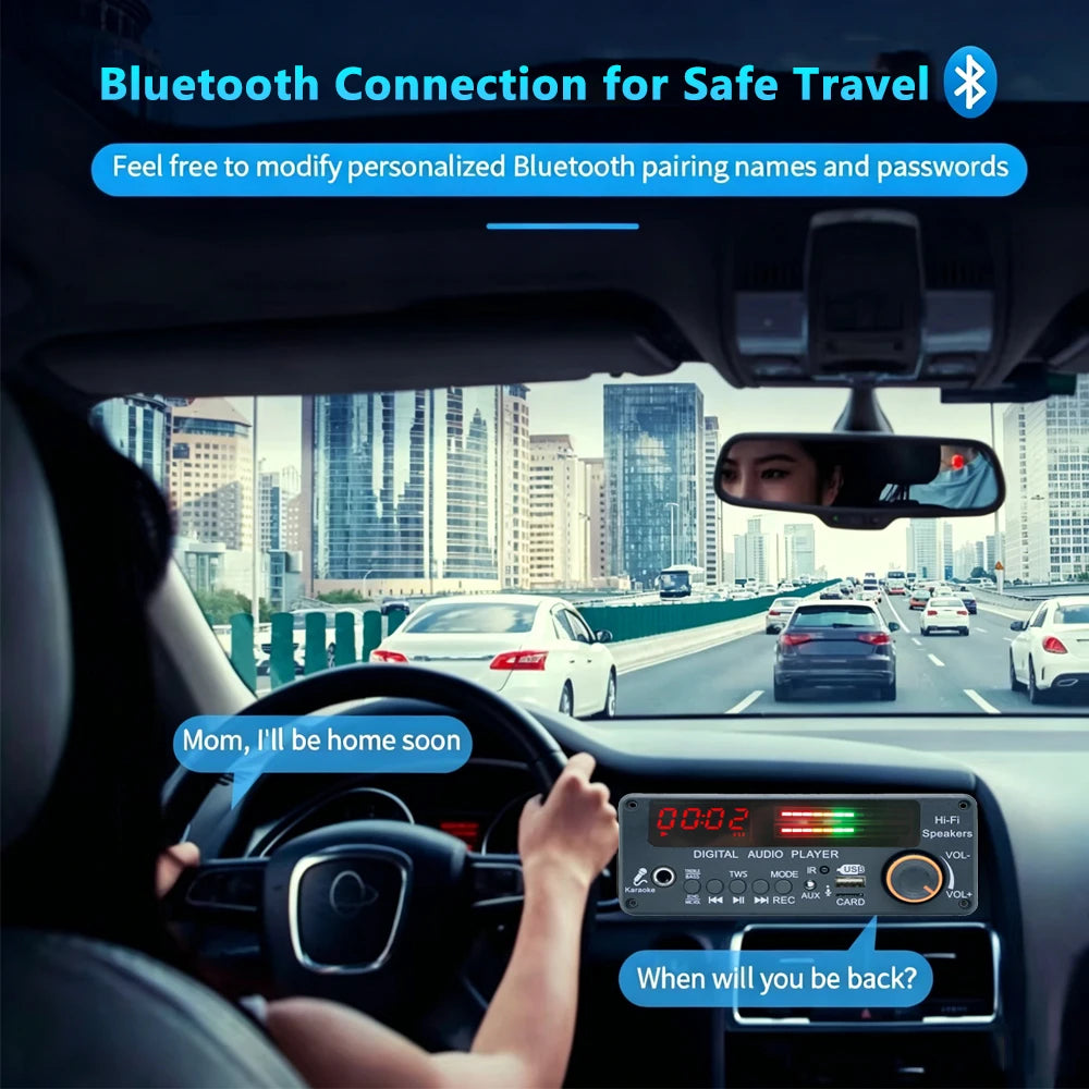 KEBIDU 200W Amplifier Bluetooth 5.3 MP3 Decoder Board Hands-free Car Wireless MP3 Player Mic USB TF FM Radio TWS Music Player