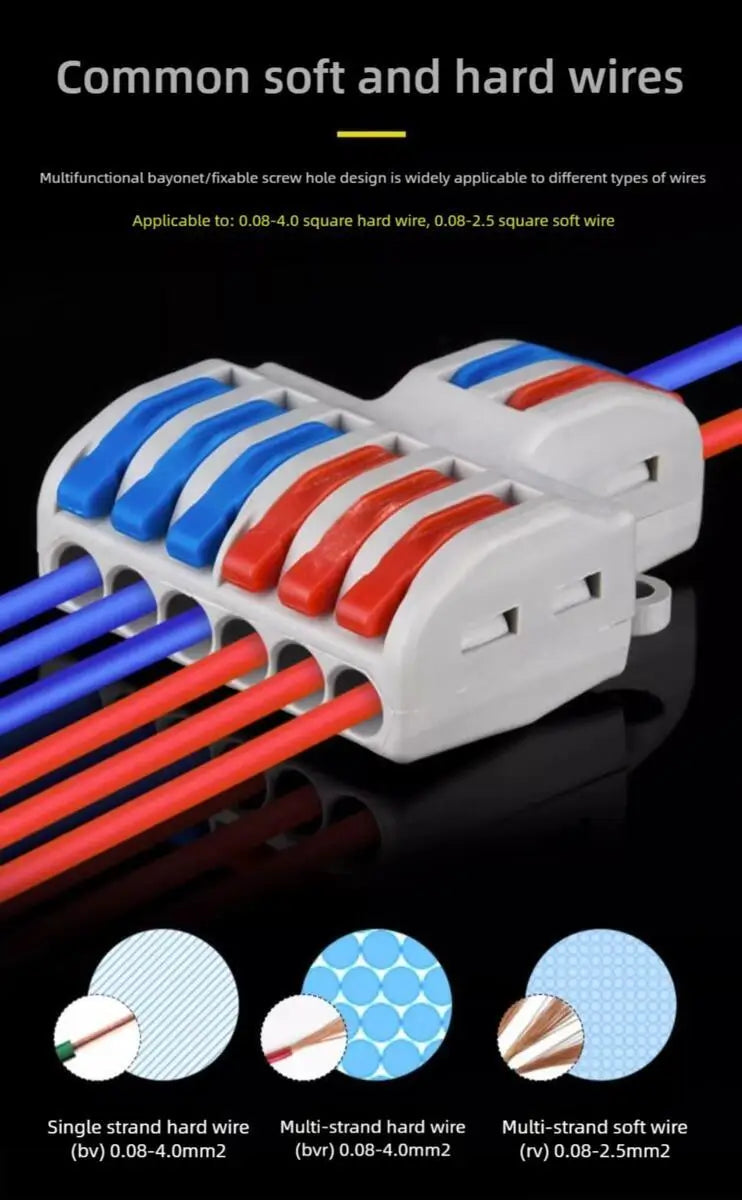 25PCS Electrical Cable Connectors Push-in Quick Terminal Blocks LED Cable Wiring Tool Wire Connectors Rail Installation Model