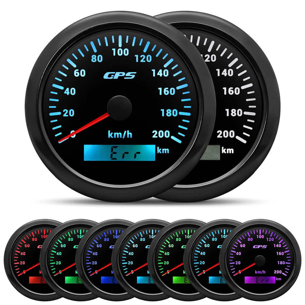 60/120/200KMH 85MM GPS Speedometer Gauge 7 Color Light with GPS Antenna Waterproof Motorcycle Boat Car Truck Speed Gauge Meter