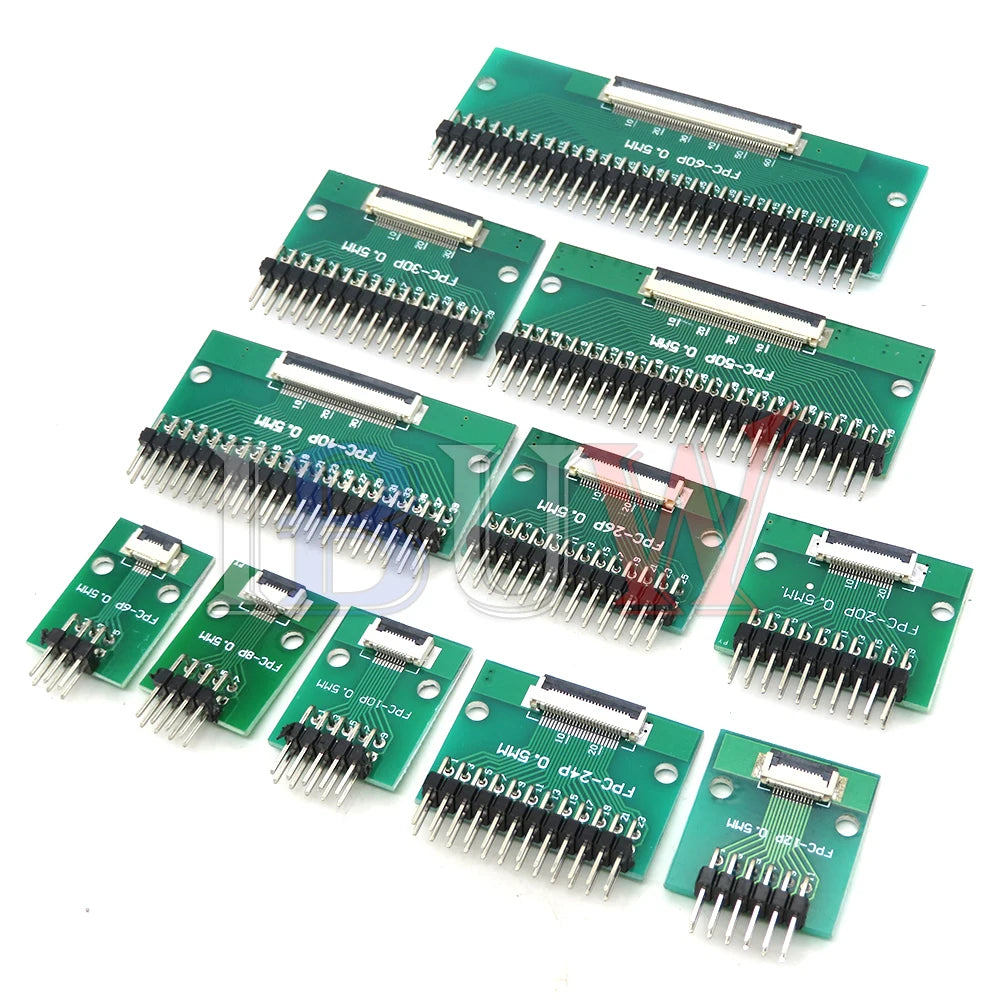 FPC FFC Adapter Board 0.5mm 1.0mm To 2.54mm Connector Straight Needle And Curved Pin 6 8 10 12 20 24 26 30 34 40 50 60 80 Pin
