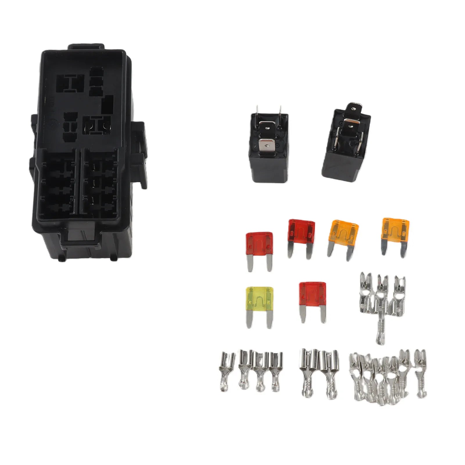 Fuse Relay Box with 2PCS 12VDC 30A 5 Pin Relays and 6PCS 5A 10A 20A Fuses for Car Boat
