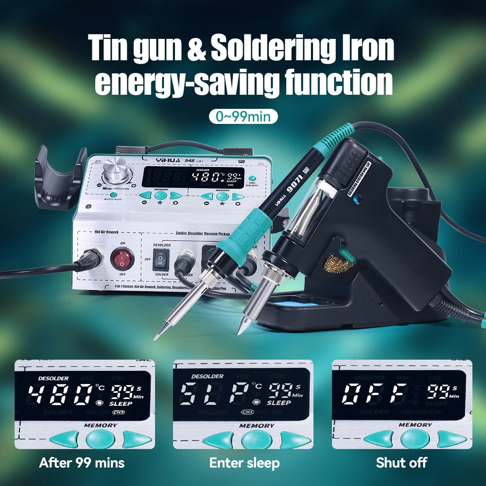 YIHUA 948-II Suction Tin Gun Desoldering Station Hot Air Gun Soldering Iron Suction Pen 4 IN 1 Intelligent Soldering Station