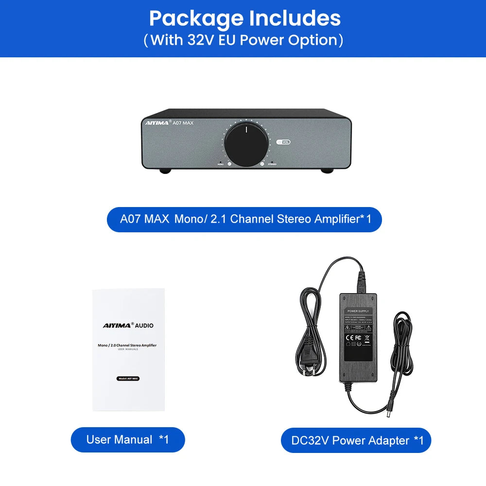 AIYIMA A07 MAX TPA3255 Audio Power Amplifier 2.0 Stereo Amplify 300Wx2 PBTL Mono Sound Amplifier 600W Home Speaker Amplificador