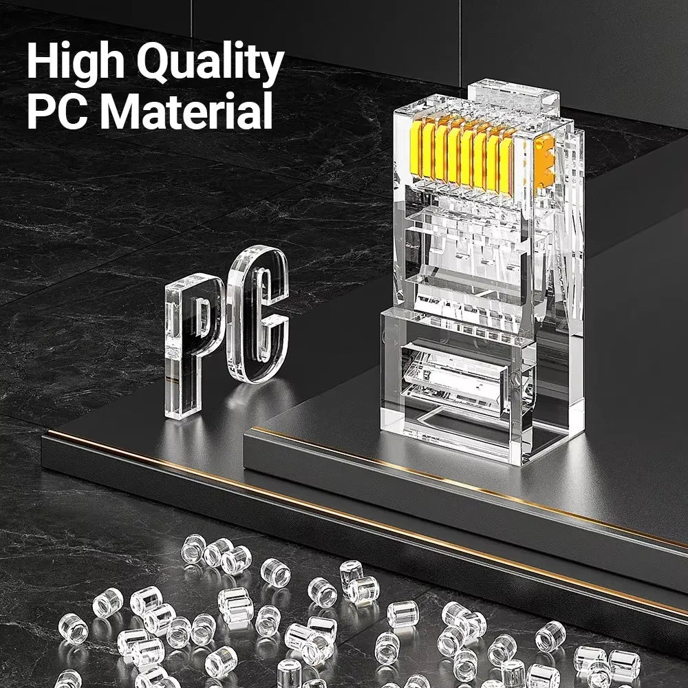 AMPCOM CAT6 CAT5E Pass Through RJ45 Modular Plug Network Connectors UTP 3/50μ Gold-Plated 8P8C Crimp End for Ethernet Cable