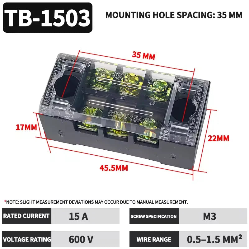 TB1503 TB2503 TB4512 Screw Terminal Block Barrier Strip 15A 25A 45A Wire Connector with Flame Retardant PC Cover for DIN Rail