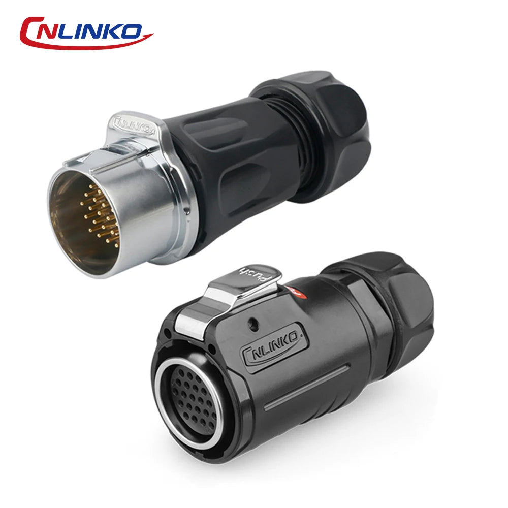 CNLINKO M24 PBT Waterproof Circular Solder Type Connector Female Plug+Male Mating Socket for Industrial Signal & Power Systems