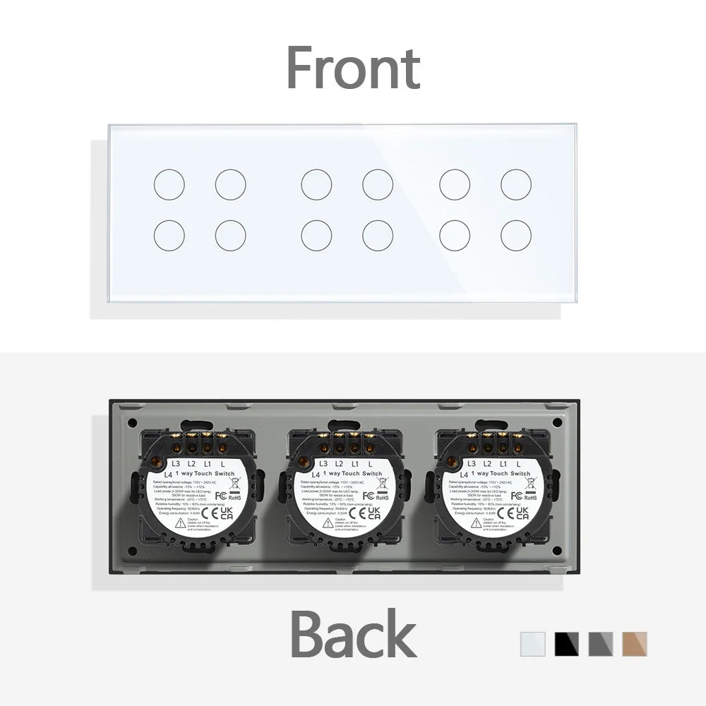TAWOIA EU Triple 1/2/3/4 Gang 1/2 Way Wall Touch Light Switch 228mm Waterproof Backlight Sensor On/Off Switches