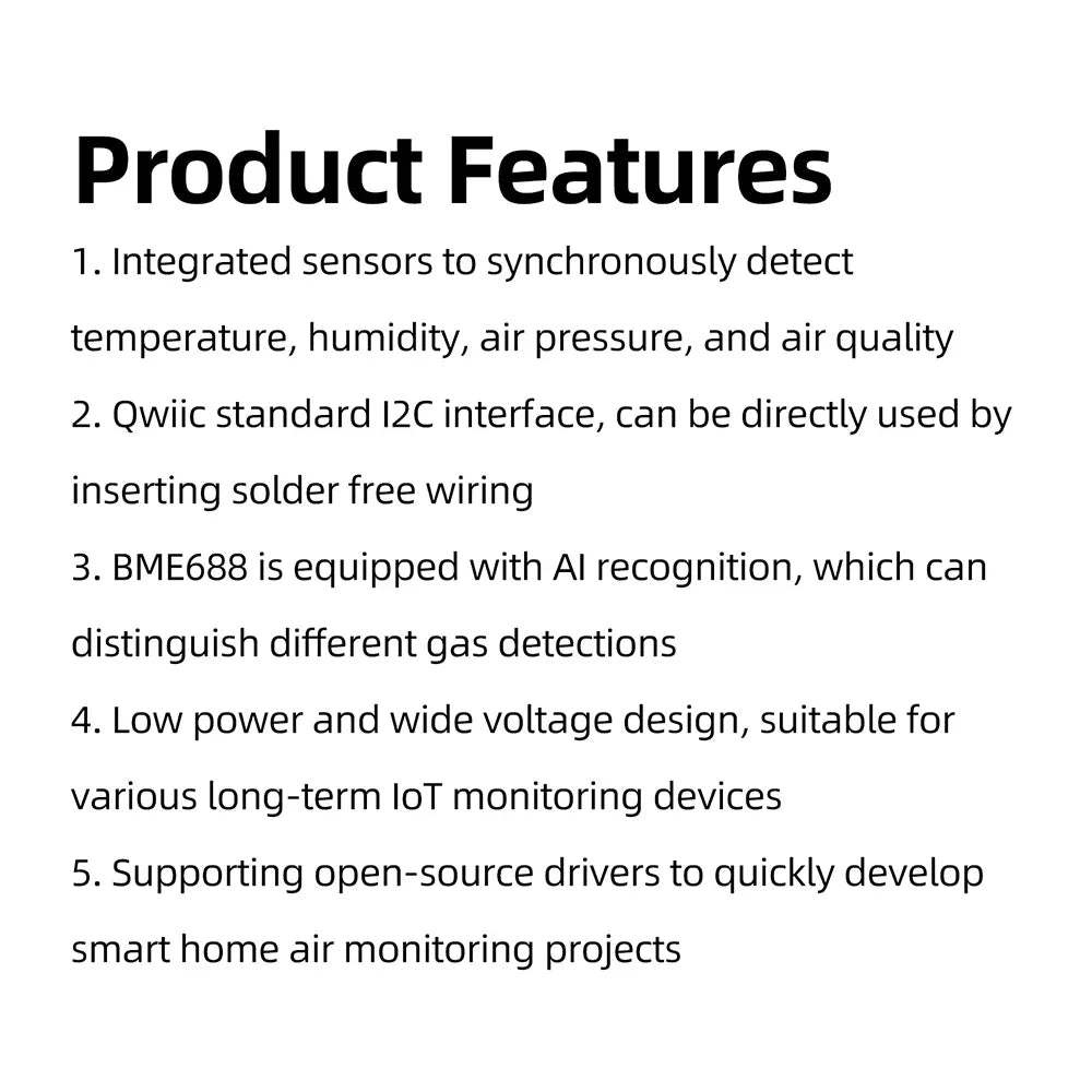 BME680 BME688 AI Air Quality Sensor Module with Temperature Humidity Pressure Detection Qwiic I2C Interface for IoT Smart Home