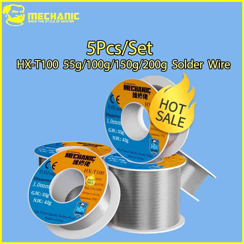 MECHANIC HX-T100 High Purity Rosin Core Solder Wire Tin Wire 55g 100g 150g 200g for PCB Motherboard Electronics Phone Repair