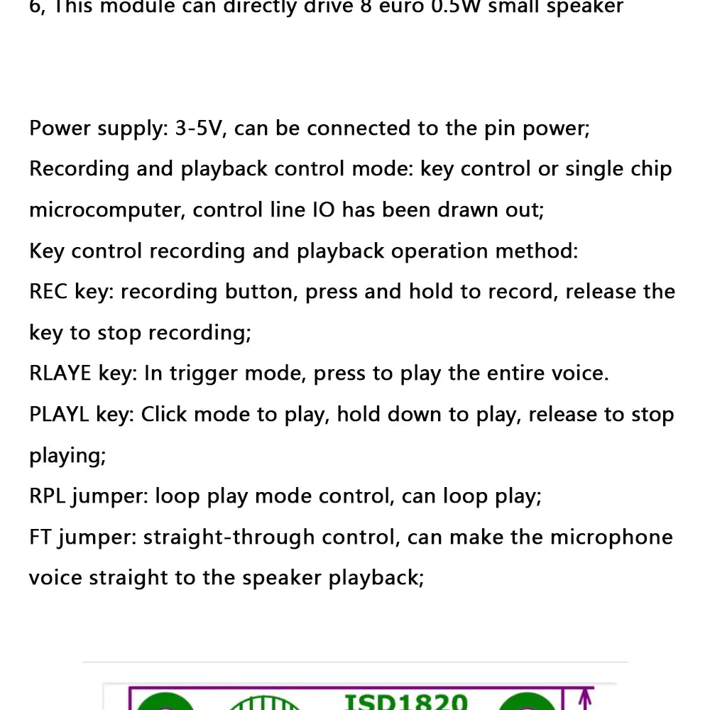 ISD1820 recording module voice module the voice board telediphone module board with Microphones + Loudspeaker