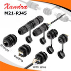 Waterproof M21 RJ45 Ethernet Connector 8P8C Network Socket Through Wall Panel Mount IP67 Straight Through Male Female Plug Cat5