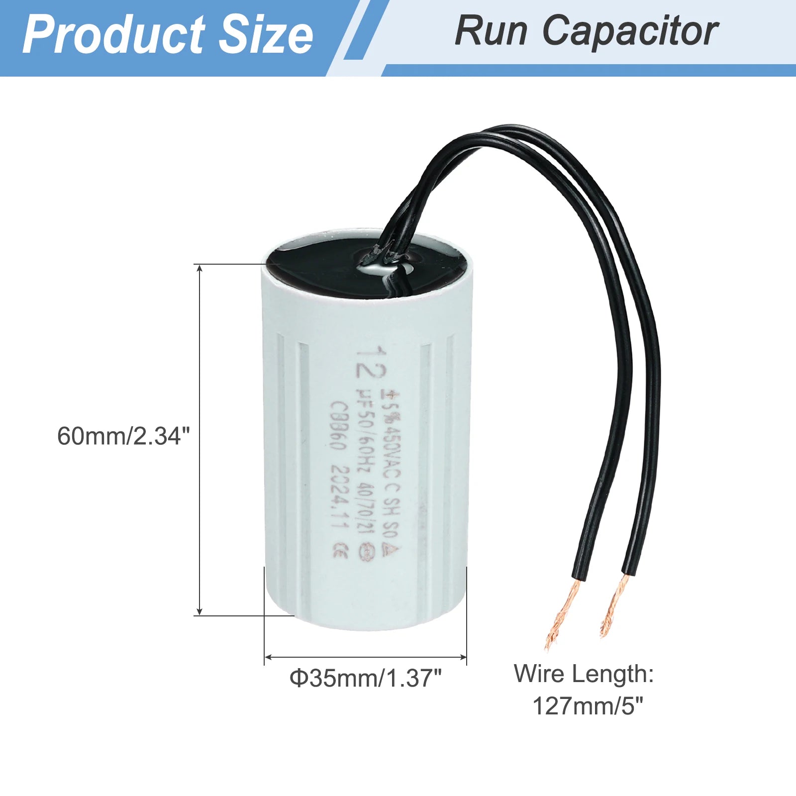 1/2/3Set CBB60 6-60uF Running Capacitors AC 450V 2 Wires 50/60Hz Cylinder for Water Pumps Washing Machines Motor Start