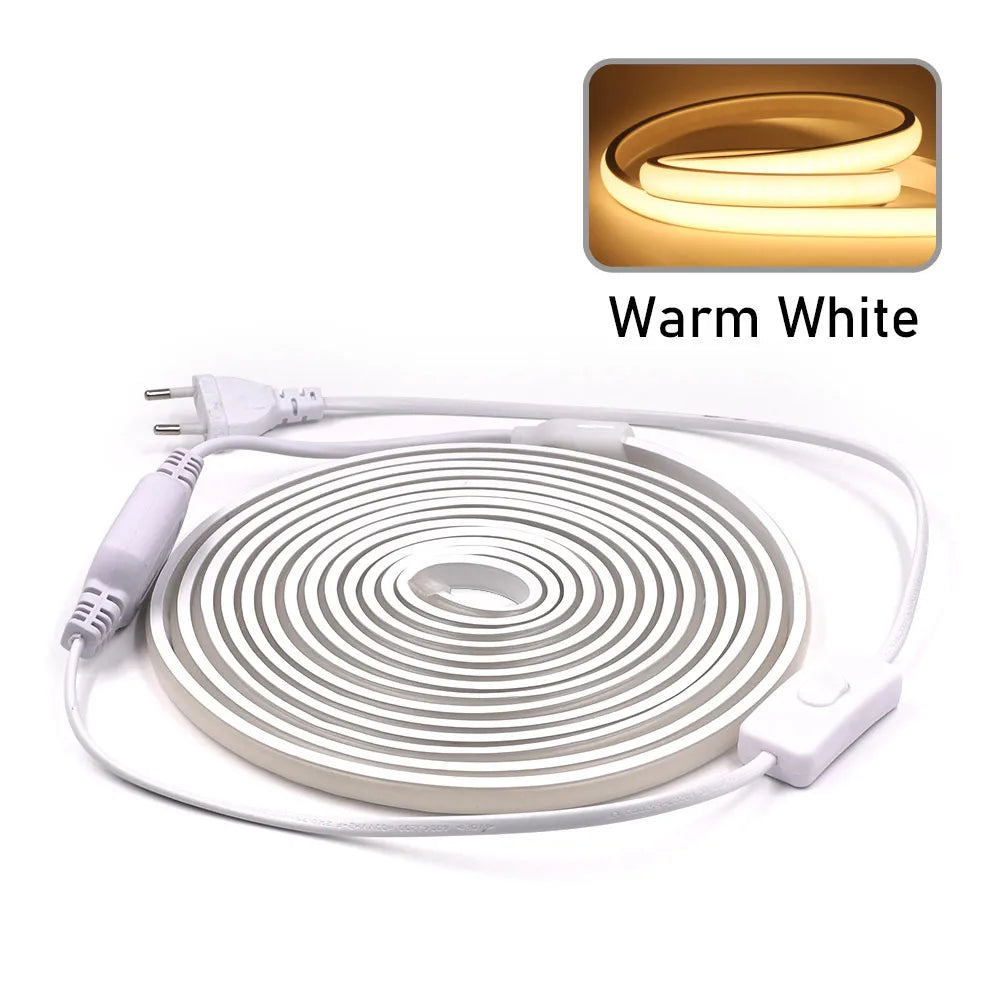 Dimmable COB LED Neon Strip Light 220V Dimmer Switch Power Kit High Density 288 LEDs Linear Lighting IP68 Waterproof Flex Ribbon