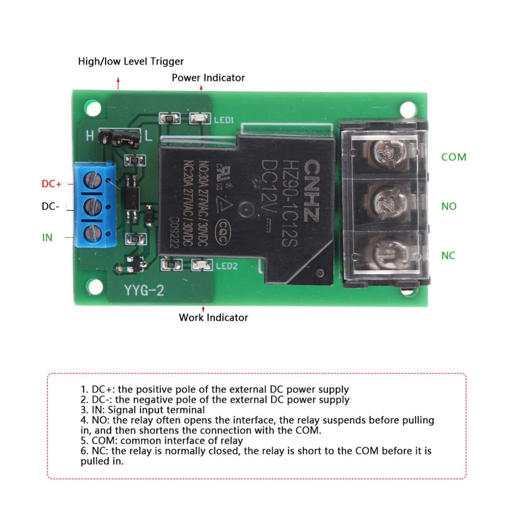 30A YYG-2 DC 5V/12V/24V Relay Module High Power One Way High/Low Level Trigger Optocoupler Isolation Relay Module