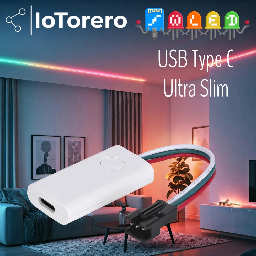 IoTorero WLED Slim Type C USB Addressable Strip Controller Portable Works With Power Bank