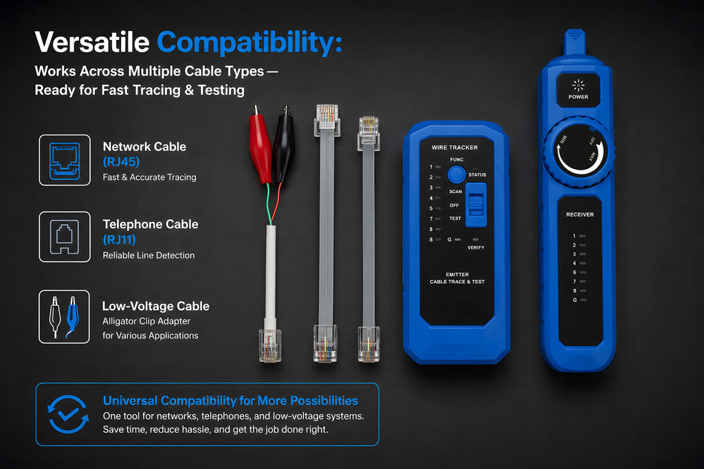 Network Cable Tracer Tester RJ45 RJ11 Digital Wire Finder LAN Telephone Line Locator CAT5 CAT6 PoE Burnout Protection