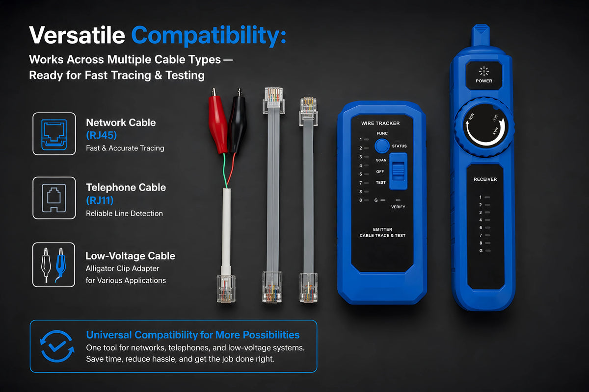Network Cable Tracer Tester RJ45 RJ11 Digital Wire Finder LAN Telephone Line Locator CAT5 CAT6 PoE Burnout Protection