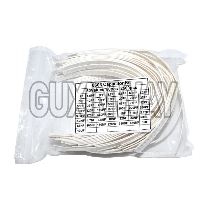 2500pcs 0402 0603 0805 SMD Ceramic Capacitor Assorted Kit 50Values 1pF - 10uF 100PF 10NF 100NF 0.47UF 1UF Chip Capacitance Set