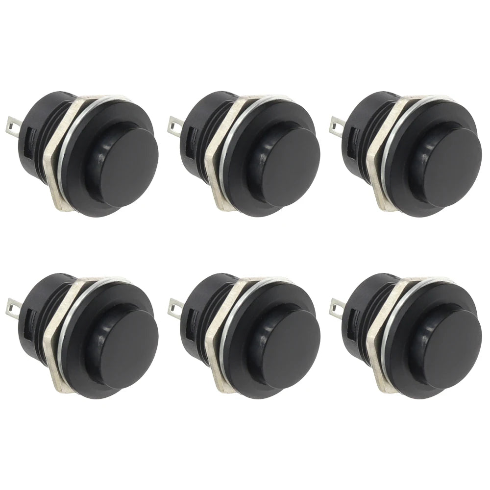 6Pcs R13-507 Momentary Push Button 2 Pin Self-Resetting Mini No Lock Round SPST 1NO Switch 3A 250V AC/6A 125V AC Button Assorted