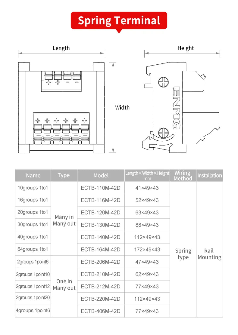 ENMG ECTB Terminal Block 10A 24-Point 42-Point 48-Point 84-Point PLC Signal Transfer Junction Rail Mount Power Distribution Box.