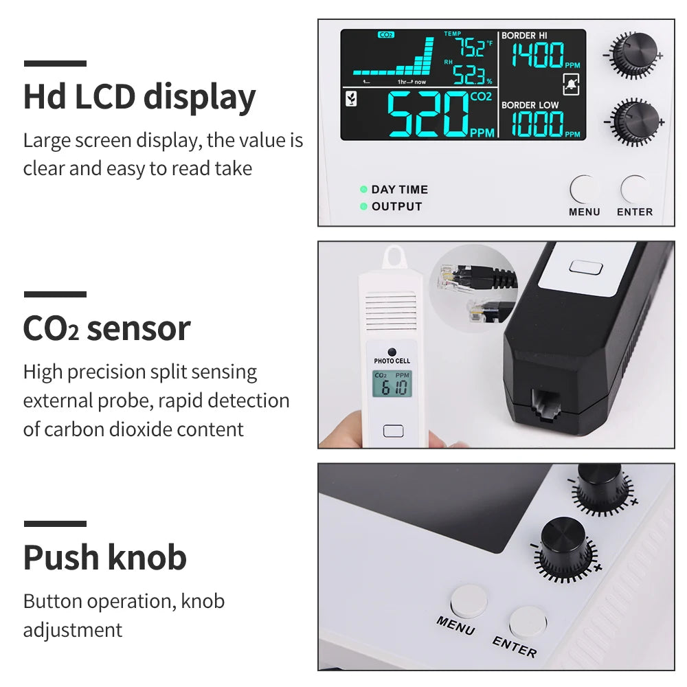 Automatic CO2 Concentration Control 0-5000ppm Carbon Dioxide Controller NDIR Sensor CO2 Detector for Greenhouse